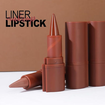2in1 Gradient Lip Liner & Lipstick Combo,Matte Longwear Waterproof Lip Pencil with Cone Tip,Smudge Proof Crayon for Flawless Ombre Contour,Women's Long Lasting Makeup Set(01Nude Beige+03Rosewood Kiss)