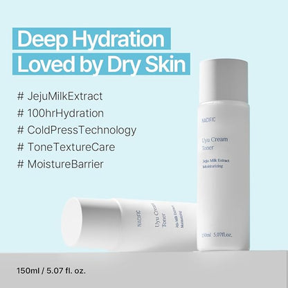 NACIFIC Jeju Uyu Cream Toner Facial Toner 5.07fl. oz. 150ml with Jeju Milk Extract Ceramide 5 Complex Moisture Lasting Natural Ingredients Korean Skin Care