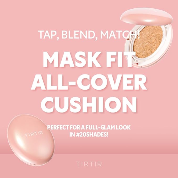 TIRTIR Mask Fit All Cover Pink Cushion Foundation | High coverage, Velvety Matte Finish, Lightweight, Flawless, Corrects Redness, Korean Cushion (#21C Cool Ivory, Full Size, 0.63 Fl Oz)