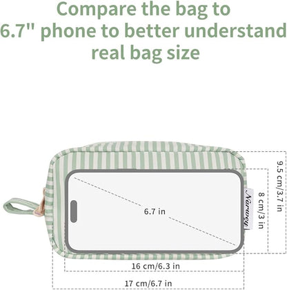Narwey Small Makeup Bag for Purse Travel Makeup Pouch Mini Cosmetic Bag Zipper Pouch for Women (Mint Green Stripe, Small)