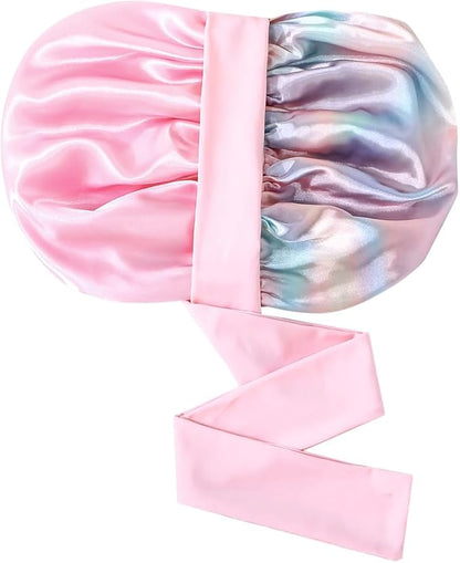 GDTOGRT Satin Silk Bonnet for Sleeping Women - Double Layer Sleep Hair Bonnets Caps for Curly Braid Hair with Tie Band