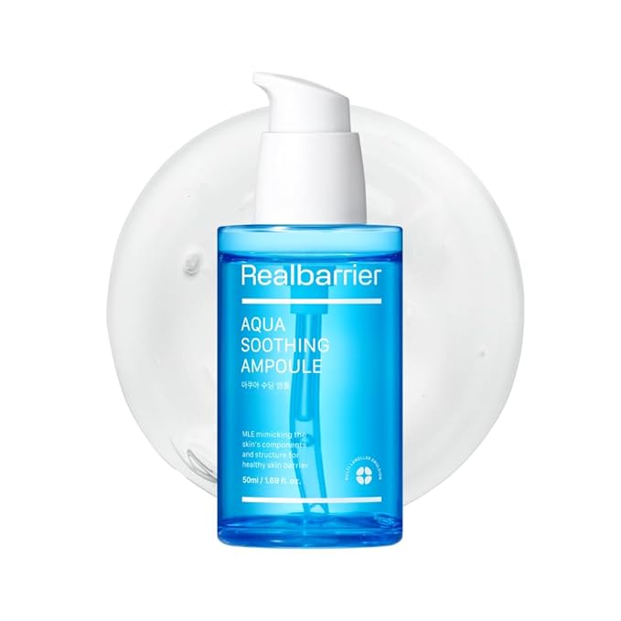 Real Barrier Aqua Soothing Ampoule 1.69 Fl Oz, Cooling Soothing Moisturizing Facial Serum for Sensitive Dry Skin, Hyaluronic acid Ceramide Hydrating Face Moisturizer for Dewy Skin, Korean Skin Care