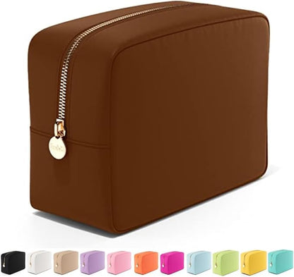 Embla Makeup Bag Travel Cosmetics Pouch and Toiletry Bag, Nylon Zipper Pouch Purse, Cute Make Up Organizer Storage Tote for Women Girls, Waterproof Travel Skincare Case, Large Makeup Bags, Chocolate