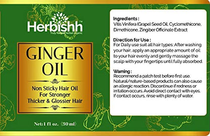 Herbishh Ginger Essential Oil for Hair Growth 30ml - Pack of 3, Non-Sticky Serum for Thicker, Strong and Glossier Hair With Dropper