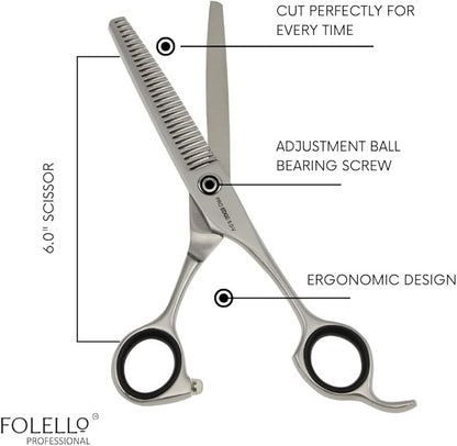 Hair Thinning Scissors – 6" Stainless Steel Blending Shears with 32 Teeth and Ball Bearing Tension Screw – Razor Edge Thinning Tool for Barbers and Stylists