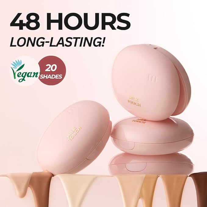 milktouch Cushion Foundation, 24H Flawless Skin, Radiant Shine, No Oxidation, Long-Lasting, Non-Creasing, 60% Hydrating Skincare Infused Korean Foundation, Valentines Gifts (23N Medium Beige)
