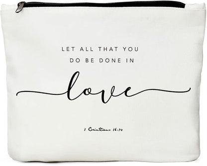 JIUWEIHU Christian Gifts for Women, Religious Gifts for Women-You Do Be Done in Love 1 Corinthians 16:14 - Inspirational Quote Bag, Religious Faith Decor Christian Quote Bible Scripture Makeup Bag