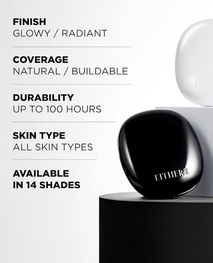 EITHER& Glow Pixel Cushion Foundation, Natural Coverage, Glow Finish – Up to 100 Hours, Moisturizing and Hydrating, Korean Beauty (#25.5P Tan, 12g)