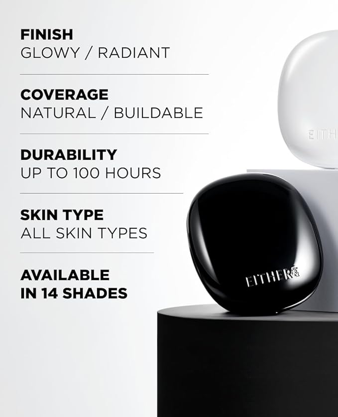 EITHER& Glow Pixel Cushion Foundation, Natural Coverage, Glow Finish – Up to 100 Hours, Moisturizing and Hydrating, Korean Beauty (#24P Suede, 12g)