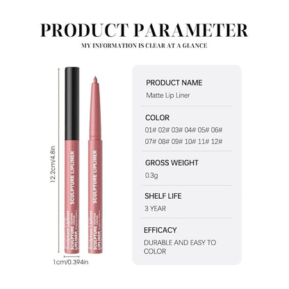 12 Colors Matte Lip Liner Pencil – Long Lasting Waterproof Lip Liner, Smudge Proof Transfer Proof Lip Pencil, High Pigment Lip Makeup for Defining & Filling Lips (03#, 1PCS)