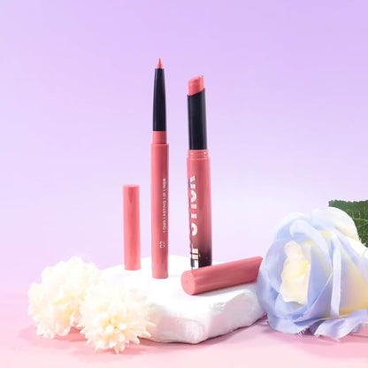 2Pcs 2 in 1 Matte Rose Lip Liner and Lipstick Combo Set for Women,Lipstick Stain Lip Liner for Daily & Party Long Lasting Waterproof Smudge Proof 24 Hour Full Coverage Vegan Lip Makeup Kit