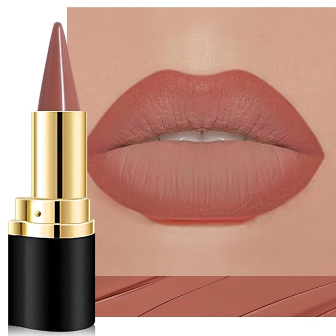 evpct Light Brown Gradient Matte Lipstick Lip Liner Crayon Combo Pencil Set for Women Long Lasting Waterproof, Nude Brown Matte Cream Lip Liner and Lipstick Combo Makeup, Flawless Gradual Ombre Effect