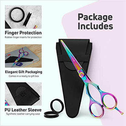 Suvorna 5.5" Multicolor Hair Cutting Scissors for Professionals, Barbers - Hair Shears for Cutting, Trimming, Grooming - Sharp Hair Scissors Professional - Right Hand Barber Scissors for Men and Women