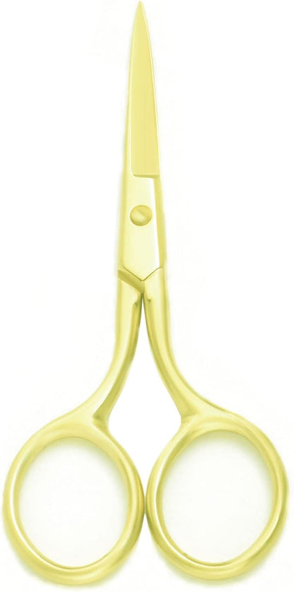Multicolor Professional Grooming Scissors for Personal Care Facial Hair Removal and Ear Nose Eyebrow Trimming Stainless Steel Fine Straight Tip Scissors 3.9 Inch (Gold)