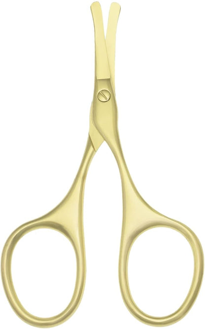 Multicolor Professional Grooming Scissors for Personal Care Facial Hair Removal and Ear Nose Eyebrow Trimming Stainless Steel Fine Straight Tip Scissors 3.9 Inch (Curved Safety Head Gold)