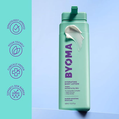 BYOMA Hydrating Body Butter - For Normal to Dry Skin - Hydrating, Creamy Body Lotion with Squalane, Beta Glucan - Cleanses, Softens & Soothes - Skin Barrier Repair - 16.9 fl oz