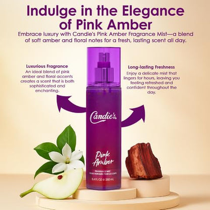 CANDIE'S Pink Amber Fragrance Mist - Sweet, Long-Lasting Perfume for Women, Luxurious All-Day Freshness, Ideal Body Cologne for Ladies, Feminine Scent, Lasts All Day, Must-Have Fragrance, 8.4 fl oz
