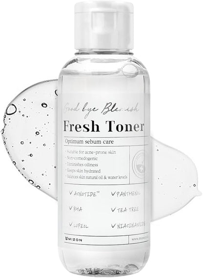 MIZON Goodbye Blemish Fresh Toner, BHA, Niacinamide for Excessive Sebum, Troubled Skin, Acne Treatment, Breakout Treatment, Korean Skincare, Acne Spot Treatment, Smooth Skin (120ml/4.05 fl. oz.)