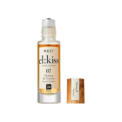 EL:KISS Roll On Perfume, Honey & Vetiver Eau de Parfum 12mL (.40 Fl Oz), Hydrating & Long-Lasting, Alcohol-Free & Mineral Oil-Free, Infused with Jojoba, Argan & Coconut Oil