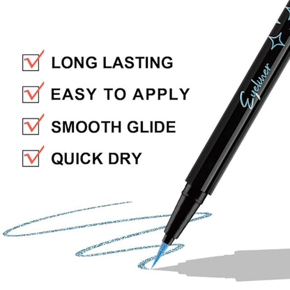 evpct 1Pcs Sky Blue Glitter Shimmer Liquid Eyeliner Eye Makeup Pencil Pen, Pearl Blue Chrome Eyes Liner Face Glitter Makeup Fake Eyelashes Mascara Accessories, Sparkle Metallic Eyeliner Pen Waterproof