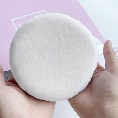 2 PCS large Powder puff, 5 inch cotton super soft Powder puff, washable, loose powder puff, body puff round (White)