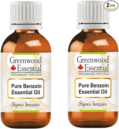 Greenwood Essential Pure Benzoin Essential Oil (Styrax Benzoin) Steam Distilled (Pack of Two) 50ml X 2 (3.38 oz)