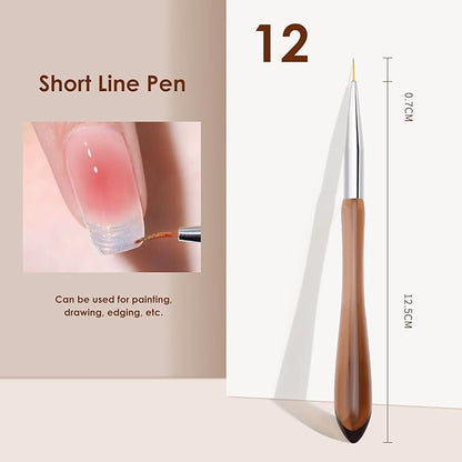 Nail Art Brush Short Line Pen - Precision Tool for Detailed Nail Design, Fine Lines, edge and Intricate Patterns, 12