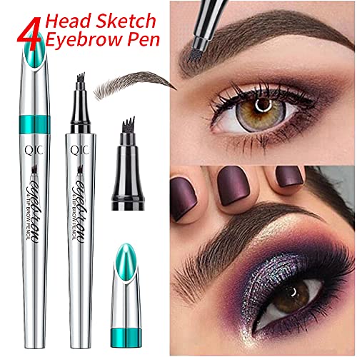 Microblading Eyebrow Pencil, Eyebrow Pen with an Upgrade Micro-Fork Tip Applicator, Waterproof Microblading Brow Pen,Last All Day, Brow Pencil for Natural Looking Brows Makeup (Dark Brown)