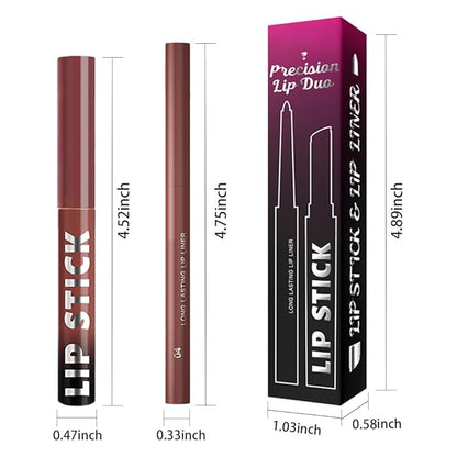 6Pcs 2 in 1 Orange Red Brown Plum Lip Liner and Lipstick Combo Set for Women,Lipstick Stain Lip Liner for Daily & Party Long Lasting Waterproof Smudge Proof 24 Hour Full Coverage Vegan Lip Makeup Kit