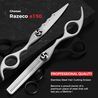 Suvorna Thinning Shears for Hair Cutting with Hair Scissors Professional | 2 pcs hair cutting scissors | 6.5" RightHand Barber Scissors for Cutting and Layering | Hair Shears for Women and Men