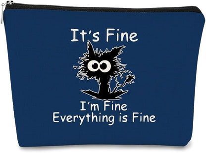 Its Fine Im Fine Everythings Fine Navy Blue Makeup bag for Women,Cat Small Make Up BagTravel Toiletry Bag for Men,Navy Blue Cat Small Pouch, Funny Cosmetic Bag Zipper Bag Birthday Gift