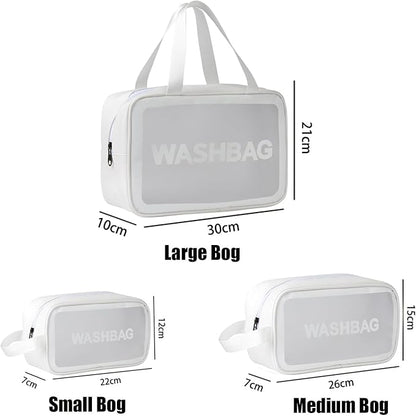 Clear Travel Bags for Toiletries,3 Pack Toiletry Bag,Matte Translucent Toiletry Bag,Makeup Bag With Handy Handle,Travel Pouch,Makeup Cosmetic Organizer for Travel Essentials(White)