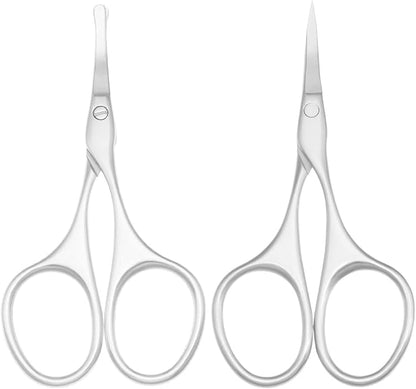 Multicolor Professional Grooming Scissors for Personal Care Facial Hair Removal and Ear Nose Eyebrow Trimming Stainless Steel Fine Straight Tip Scissors 3.9 Inch (Curved Silver Set)