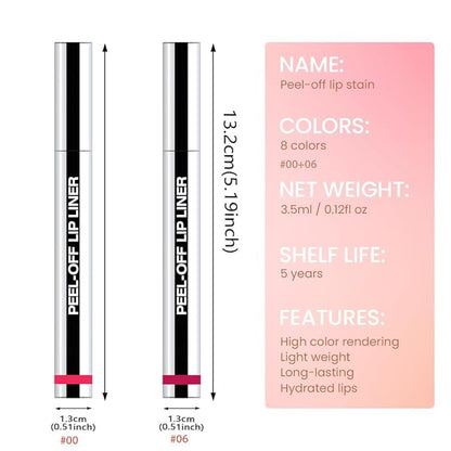 2 Pcs Matte Liquid Lip Stain Peel Off Lip Liner, Long Lasting Lip Tattoo, Waterproof & Transfer-Proof Lip Liner Peel Off Lip Gloss for All Skin Types. 0.12 fl oz #00+#06