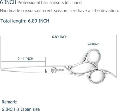 Hair Shears left hand 6 Inch Hair Scissors Left Hand Hair Cutting Scissors Lefty Barber Shears Left Handed KINSARO for Hairdresser Barbershop or Home Use