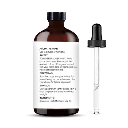 Majestic Pure Spearmint Essential Oil with Glass Dropper - Huge 4 Fl Oz - 100% Pure and Natural Spearmint Oil - Premium Grade Essential Oils for Diffuser, Aromatherapy, Soap and Candle Making