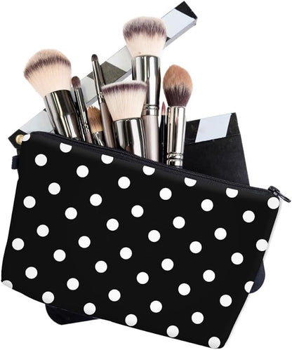 Small Makeup Bag Cosmetic Bag for Women, Pretty Design Organizer Case with Zipper Closure, Lightweight and Water-Resistant Make Up Bag - 8.65"x 5.35" x 7.08"（Polka Dot）
