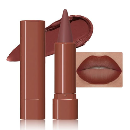 Reddish Brown Gradient Matte Lipstick Crayon Lip Liner pencil for Women, Flawless Contour Gradual Ombre Effect lip Pencil, Long Lasting Waterproof Smudge Proof Lipstick Pencil 03#