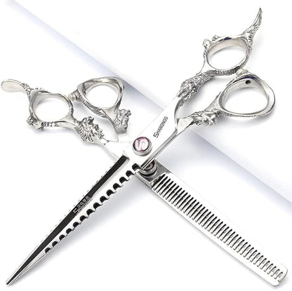 Sharonds 6/7 inch Professional Hair Cutting Scissors Set Hair Cutting Scissors Thinning Teeth Shears Set,Sliver Scissors,Barber,Salon,Hairdressing Scissors Kit,Japanese 440C Scissors (7-inch 3pc)