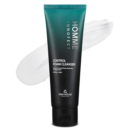 The Skin House Homme Innofect Control Foam Cleanser for Men 4.05 fl.oz l Oily Skin Cleanser l Deep Cleansing, Pore Minimizer, l Korean Skin Care, Facial Wash, 120ml