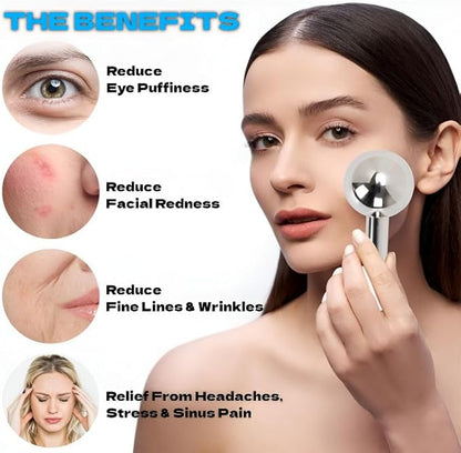Ice Globes for Face & Eyes, Unbreakable Stainless Steel Cool Massagers for Skincare Routines, Multifunctional Cold Roller Cooling Globes for Puffiness, Sagging Skin, Fine Lines, and Facial Relaxation