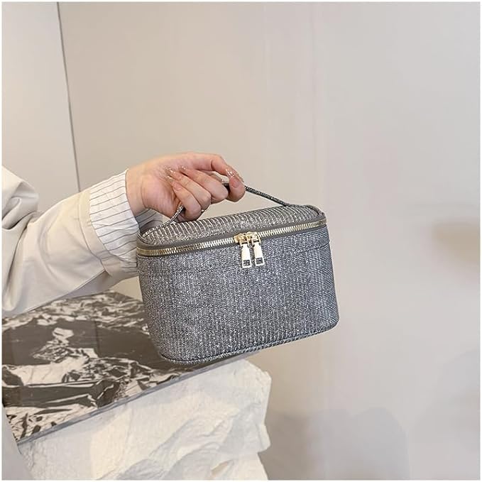 EURYNOME Sparkling Monogram Makeup Bag - Water-Resistant Travel Cosmetic Organizer (8.3x5.1x5.1 Inch) for Women, Custom Letter A Design