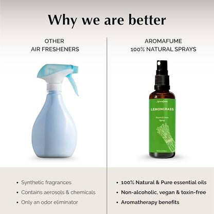 Lemongrass Room Linen & Pillow Spray by Aromafume | 100ml/3.38 fl oz | with Pure Lemongrass Essential Oil | Aromatherapy Spray for Relaxation, Sleep & Stress Relief | Mist for Bedding, Fabrics