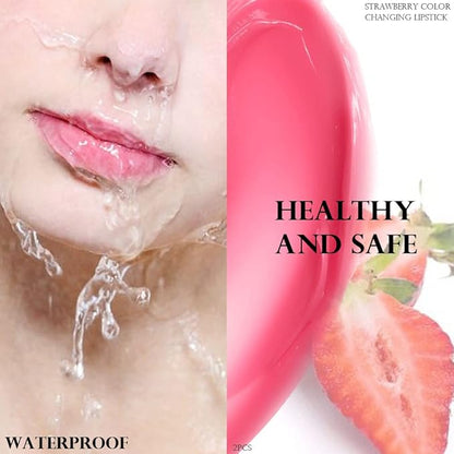 evpct 2Pcs Strawberry Tinted Lip Balms PH Lip Color Changing Lipstick Balm Stain Gift Set Queen for Women Girls Korean Mood Long Lasting Color Change Light Pink Lipstick Lip Tint Plumper Gloss