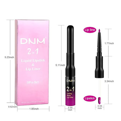 evpct 3Pcs Purple Hot Pink Fuschia Red Matte Lip Liner & Liquid Lipstick Stain Makeup Set for Women, Lip Liner Stain Long Lasting Waterproof Smudge Proof, Cruelty Free Lip Makeup 24 hours originales