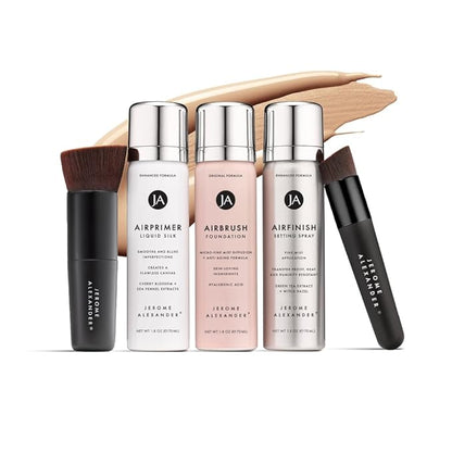 Magic Minerals AirBrush Foundation System by Jerome Alexander - Complete 5pc Spray Makeup Set with Foundation, Primer, and Setting/Finishing Spray - for Smooth, Radiant Skin (Bright Light)