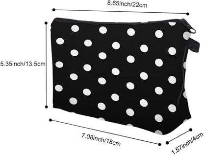 Small Makeup Bag Cosmetic Bag for Women, Pretty Design Organizer Case with Zipper Closure, Lightweight and Water-Resistant Make Up Bag - 8.65"x 5.35" x 7.08"（Polka Dot）