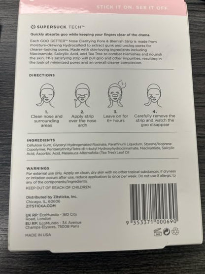 ZitSticka Pimple Patches for Face and Body, Goo Getter Hydrocolloid Patches to Cover Zits & Blemishes, Acne Patches or Zit Spot Stickers, Body Blemish Patch (Nose Strip Pack 8 Pack)