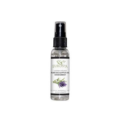 EuroSpa Aromatics Pure Eucalyptus Oil ShowerMist and Steam Room Spray, All-Natural Premium Aromatherapy Essential Oils - Lavender Infused, 2oz