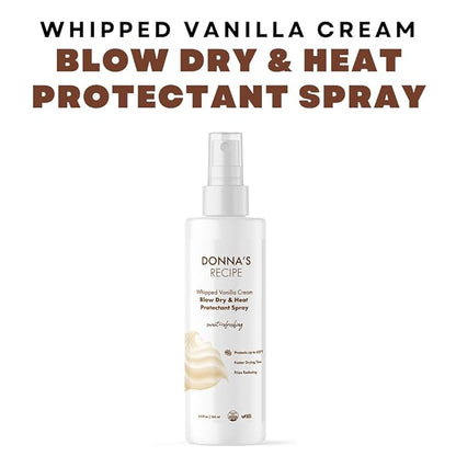 Donna's Recipe by Tabitha Brown | Whipped Vanilla Cream Blow-Dry & Heat-Protectant Spray – 450 °F Protection, Faster Drying, Frizz Control – 5.5 fl oz